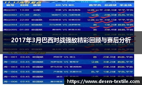 2017年3月巴西对战强敌精彩回顾与赛后分析